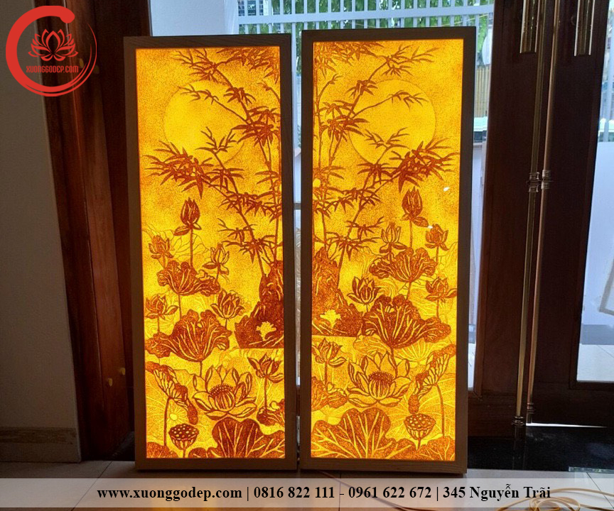 Cặp Tranh Trúc Chỉ Sen Trúc Trăng TTC-05